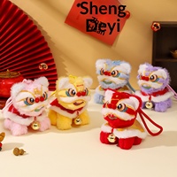 Porte-clés tête de lion de danse chinois traditionnel en peluche artisanale, décorations du Nouvel An chinois, cadeau, se tient debout
