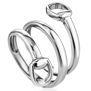 Bijoux pour Amateurs d'Équitation, Anneau à Deux Fer à Cheval en Véritable Argent Poli, 3 Cercles, pour Mariages et Fêtes - Product Image 1