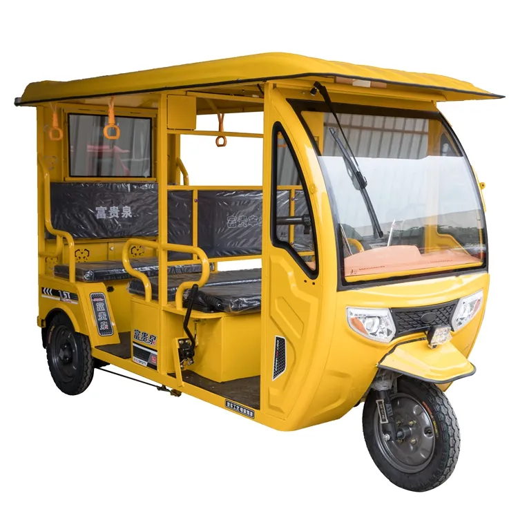 Obral besar sepeda roda tiga penumpang listrik roda 3 1000W kuning listrik terbuka untuk taksi Bajaj Toto becak otomatis untuk penumpang