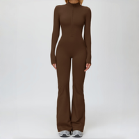 Combinaison pour femme avec logo personnalisé, doublure polaire, demi-zip, manches longues, coupe évasée, pour yoga, tenue de sport chaude pour l'hiver, fitness, gym