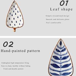 Hot Sales Hand Painted Leaf Shaped Snacks Appetizer Fruit <strong>Candy</strong> Nuts Cheese Dips Dish Ceramic Platter Set of 4 With Wooden <strong>Tray</strong> - Product Image 4