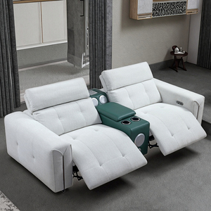 Sofá Seccional Reclinable Eléctrico de Piel de <span class=keywords><strong>2</strong></span> Plazas para Cine en Casa con Consola y Altavoz Bluetooth - Product Image 1