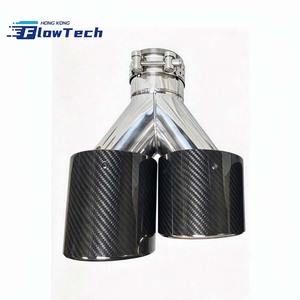 ปลายท่อไอเสียคู่ FlowTech คาร์บอนไฟเบอร์ พร้อมแผ่นตาข่ายรังผึ้งและขอบม้วน – สแตนเลสสีเงิน แบบ 1 ต่อ 2 ช่อง - Product Image 2