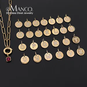 EManco Dropshipping Collier DIY minimaliste en acier inoxydable avec chaîne à maillons et éléments lettres et pierres précieuses, couleur or 14K, pour occasions festives - Product Image 1
