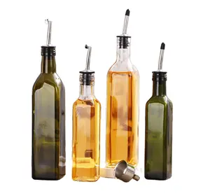 Lüks 250ml 500ml 750ml boş şeffaflık kare yemeklik yağ cam şişeler zeytinyağı temizle marasca cam şişeler