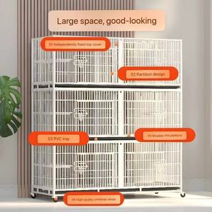Cage <span class=keywords><strong>d</strong></span>'embarquement galvanisée moderne à trois couches pour l'élevage de chats Capacité commerciale pour 3 chats Litière pour chats sur roues - Product Image 5