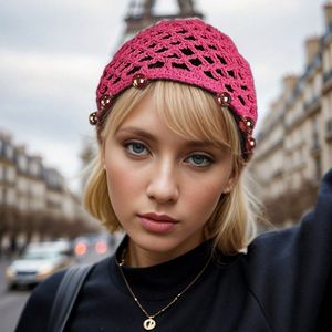 Madeshine hecho a mano de ganchillo con cuentas Vintage anudado calavera gorro para mujeres niñas estilo de moda francesa característica de tela común - Product Image 1
