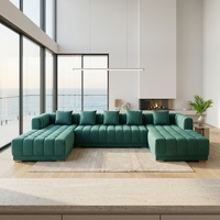 Canapé d'angle pour salon, canapé double avec chaise longue, canapé en velours vert, canapé modulaire en forme de U, canapé moderne de luxe, grand canapé