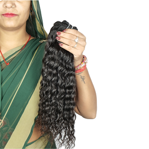 Extensiones de cabello humano de templo Malasio de doble trama de onda natural alineada con cutícula de Color negro Virgen sin procesar rizado barato - Product Image 1