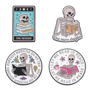 Funny Skeleton Reading Series Enamel Pin Collection <strong>Book</strong> Lover Accessories Let <strong>Me</strong> Read in Peace Literary Gift Pin Bulk Wholesale - Product Image 2