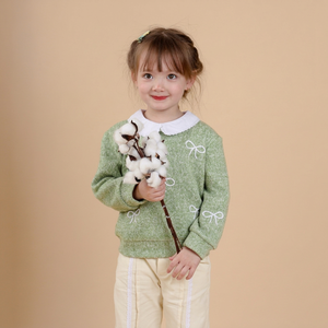 Suéter de Punto con Lazo Babeeni Sage, Conjuntos de Ropa Casual para Niñas, 100% Algodón, Certificado OEKO-TEX, Impresión Ignífuga - Product Image 1