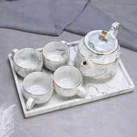 Ensemble de tasses à thé et à café en céramique et porcelaine pour la maison, design créatif simple en marbre, six pièces avec théière