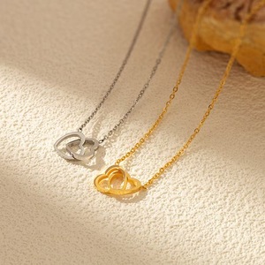 Collar de Joyería de Lujo Ligero N9 Fashion INS, Collar de Acero de Titanio 18K con Doble Anillo en Forma de Corazón, Collar de Amor para Parejas, Regalo al por Mayor - Product Image 2