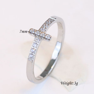 <b>Cross</b> Crystal Fashion <b>Ring</b> Slim Band Crystal Accent Gold Color <b>Silver</b> Color for Women Gift Jewelry - Product Image 2