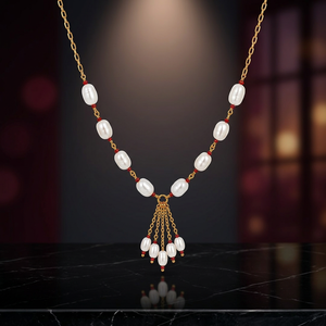 Collar de Latón Italiano con Baño de Rodio Personalizado, Perlas de Agua Dulce en Forma de Bola, Borla en Cascada, Cadena de Eslabones, Lujoso para Novias - Product Image 5