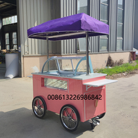 Chariot mobile de vente de glaces et de gelato LECONE Commercial Street, chariot à glaces, chariot de vente ambulant, congélateur en acier galvanisé 80-100L 220V 4 roues