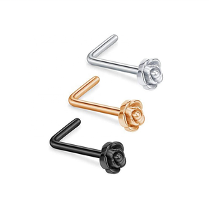Thiết Kế Mới 316L Phẫu Thuật Thép Không Gỉ Mũi Piercing Trang Sức L Shape Mũi Pin Vách Ngăn <span class=keywords><strong>Rose</strong></span> Hoa Mũi <span class=keywords><strong>Stud</strong></span> - Product Image 2