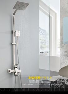 Ensemble de robinets de douche de bain carrés de luxe en acier inoxydable brossé SUS 304 noyau de vanne en céramique robinet mitigeur de pluie souple pour salle de bain - Product Image 6