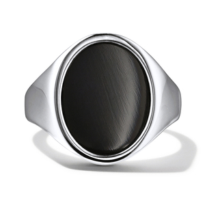 Gemnel 925 실버 로듐 도금 vermeil 클래식 타원형 천연 보석 인장 오닉스 반지 남자 - Product Image 1