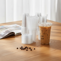 Lot de 100 gobelets jetables transparents sans BPA de 12 oz / 16 oz avec couvercles et pailles pour mariages, café glacé, smoothies, milkshakes et boissons froides