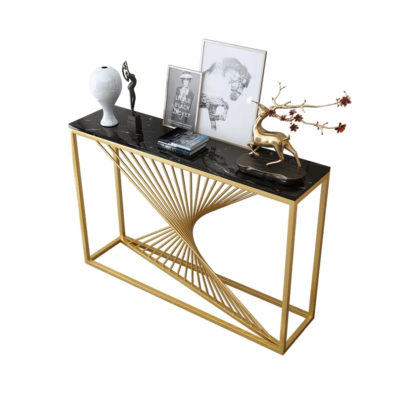 Good Quality Custom-Made gold finished stainless steel Console Tables with marble top console table fashion design pedestal