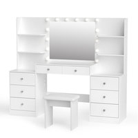 Table de maquillage de luxe moderne pour chambre à coucher avec miroir LED et tiroir lumineux, coiffeuse pour chambre