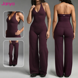 Ensemble de sport taille haute Janya 2026, couleur unie nude, vêtements de gym, tenues d'entraînement personnalisables avec logo, ensembles 2 pièces avec pantalon évasé pour <span class=keywords><strong>femme</strong></span> - Product Image 1