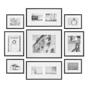 Negro clásico 9 Pcs Multi tamaño galería pared marco de foto arte decorativo de la pared decoración arte impresiones con colgante Plantilla de imagen