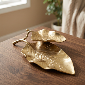 Bandeja Decorativa de Hierro con Diseño de Hojas Chapadas en Oro, Plato de Servir de Metal de Lujo con Doble Hoja, Centro de Mesa, Decoración para el Hogar, Venta al por Mayor - Product Image 6