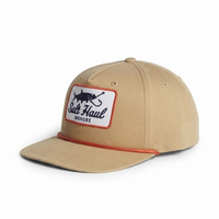 Topi Baseball Tali 5 Panel Snapback Vintage Pinggiran Datar Bahan Twill Bordir Patch Khaki Pria Wanita Outdoor Streetwear