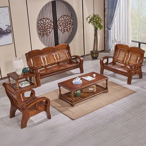 Chinese Style Solid Wood Sofa Set <b>U</b> Shape <b>Living</b> Room Furniture Durable All Wood Sofa For Small Apartment Office Use - Product Image 1