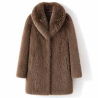 Abrigo de Piel Sintética Gruesa Personalizable con Solapa de Peluche de Zorro, Manga Larga, para Mujer, Otoño/Invierno, Color Sólido, Cárdigan Elegante, Ropa Exterior de Moda