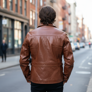 Veste <span class=keywords><strong>de</strong></span> motard en cuir <span class=keywords><strong>de</strong></span> chèvre pleine fleur tannée végétallement pour homme, col rabattu, fermeture éclair, veste en cuir <span class=keywords><strong>de</strong></span> moto - Product Image 2