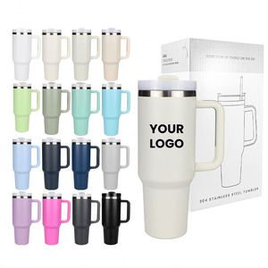 Gobelet isotherme en acier inoxydable de 40 oz avec logo personnalisé, poignée 2.0 et couvercle à paille pour fêtes, vente en gros - Product Image 1