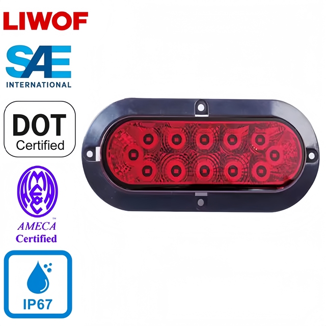 LIWOF 6 Inch Oval LED Trailer Tail Light 12V/24V Universal SAE DOT Certified IP67 Waterproof Truck Trailer Rear Lights
