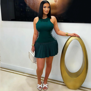 Vestido Mini sin Mangas CY901755 Disponible, Falda Corta Plisada Acanalada, Vestido Casual para Mujer para Uso Diario, Fiestas y Clubes 2025 - Product Image 5