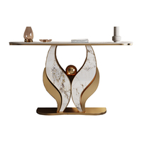 Table console élégante en pierre frittée avec plateau en métal doré et LED, style moderne et minimaliste, pour salon, entrée ou hôtel, à prix abordable (MOQ faible)