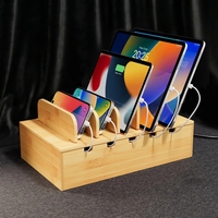 Station de charge rectangulaire en bambou pour plusieurs appareils, support de bureau pour téléphones, tablettes, iPad, ordinateurs portables