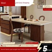 Table à manger extensible et pliable en pierre poreuse avec rangement intégré, style mi-siècle, moderne et minimaliste, compacte pour la maison