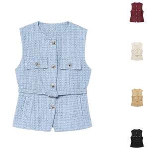Women's Spring Casual <b>Knitted</b> Breathable Fashion Belt Beads Vest Coat & Sleeveless <b>Waistcoat</b> Chic Top - Product Image 1