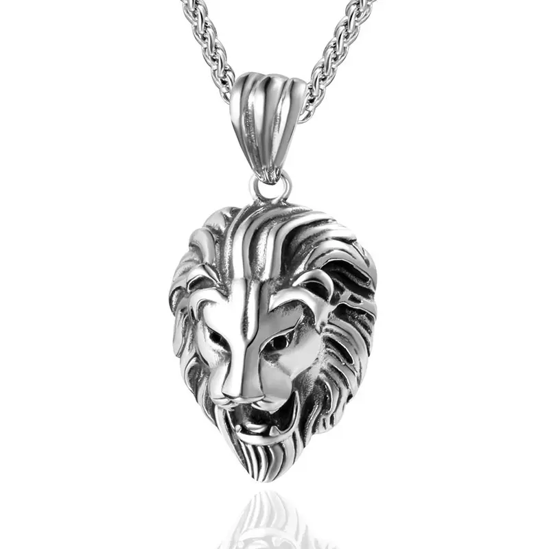 Wholesale New Design Customized Retro Jewelry Men'S Stainless Steel Pendant Necklace Personality Trend Punk Lion Head Necklace
