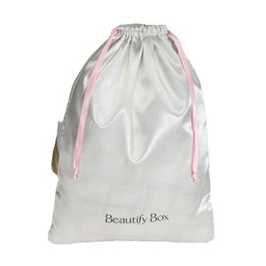 Luxury <b>White</b> Satin Drawstring Handbag Underwear <b>Scarf</b> Drawstring Pouch Custom logo Satin Drawstring Packing Bag - Product Image 1