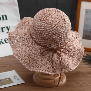 Chapeau de soleil en paille pour femme, style mode, avec bord à volants en dentelle, crocheté à la main, modèle souple type bob, vente en gros - Product Image 6