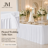 Jupe de table plissée en polyester blanc avec bande auto-agrippante, nappe lavable pour décoration de mariage, anniversaire, fête ou événement