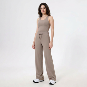 Wholesale <b>Women</b> Drawstring High Waist Wide Leg Yoga <b>Trousers</b> Soft Flowy <b>Stretch</b> Full Length Casual Gym Fitness Sports Pants - Product Image 3