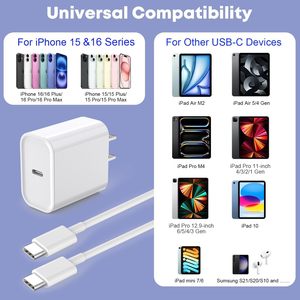 Kit de cargador de teléfono móvil Enchufe de EE. UU. PD 20W <span class=keywords><strong>Adaptador</strong></span> de corriente de pared de carga rápida con cable <span class=keywords><strong>USB</strong></span> tipo C de 1M <span class=keywords><strong>para</strong></span> iPhone 16/15 <span class=keywords><strong>iPad</strong></span> MacBook - Product Image 5