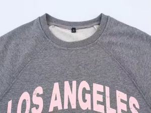 T-shirt décontracté pour femme, manches longues, col rond, imprimé lettres grises, tissu tricoté respirant, polyester/coton, printemps/été - Product Image 4