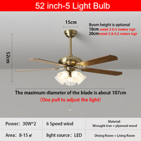 Ventilateur de plafond LED classique de 52 pouces avec 6 vitesses, 5 pales, télécommande à chaîne et UV Art Favors, remplacement de la lampe pour éclairage de toit