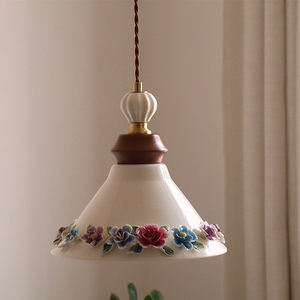 Japanese Retro Ceramic Pendant <b>Light</b> With Floral Design For Bedroom Dining Room Entryway E26 Led Single Head - Product Image 3