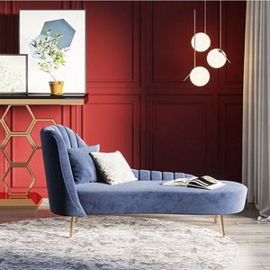 Kain Beludru Biru Emas Kursi Tinggi Kembali <span class=keywords><strong>Chaise</strong></span> <span class=keywords><strong>Lounge</strong></span> Tunggal Sofa Kursi Sudut Sofa Ruang Tamu untuk Rumah - Product Image 2